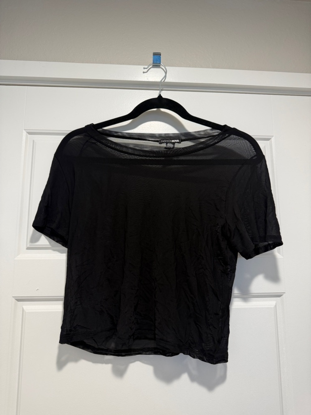 Fashion Nova Black Sheer Short Sleeve Crop Top